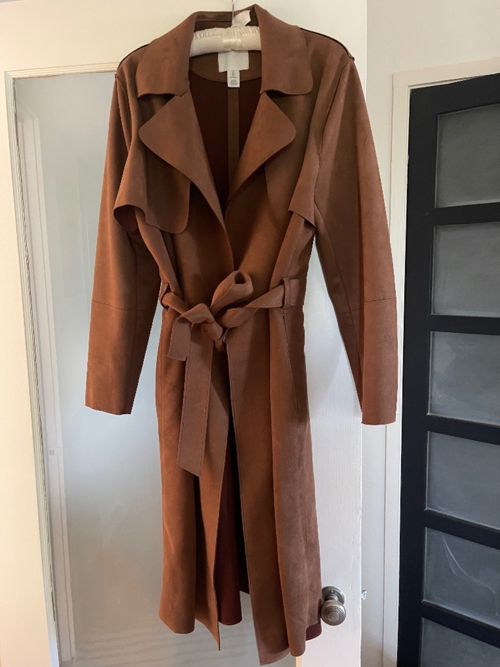 Faux Suede Trench Coat